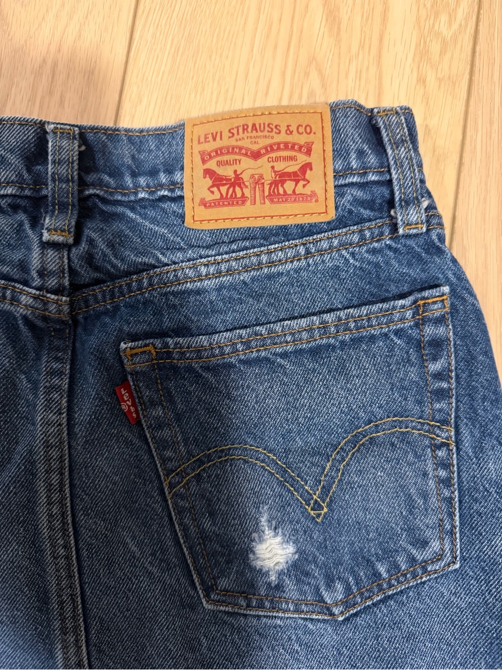 Levi's Blue Denim Mini Skirt with Worn Back Pocket Detail